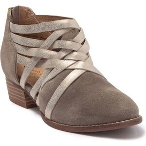 Seychelles Taupe Leather Woven Cutout Boots